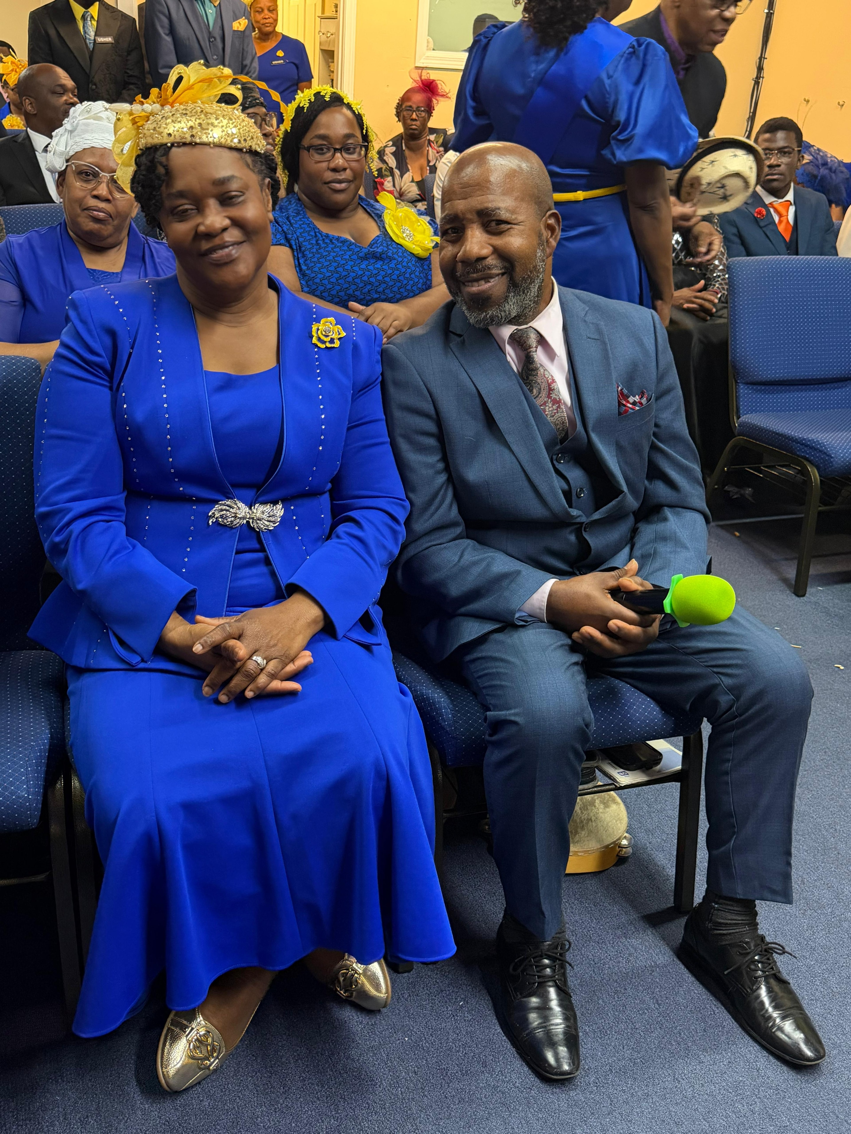 Church members smiling together at a service
