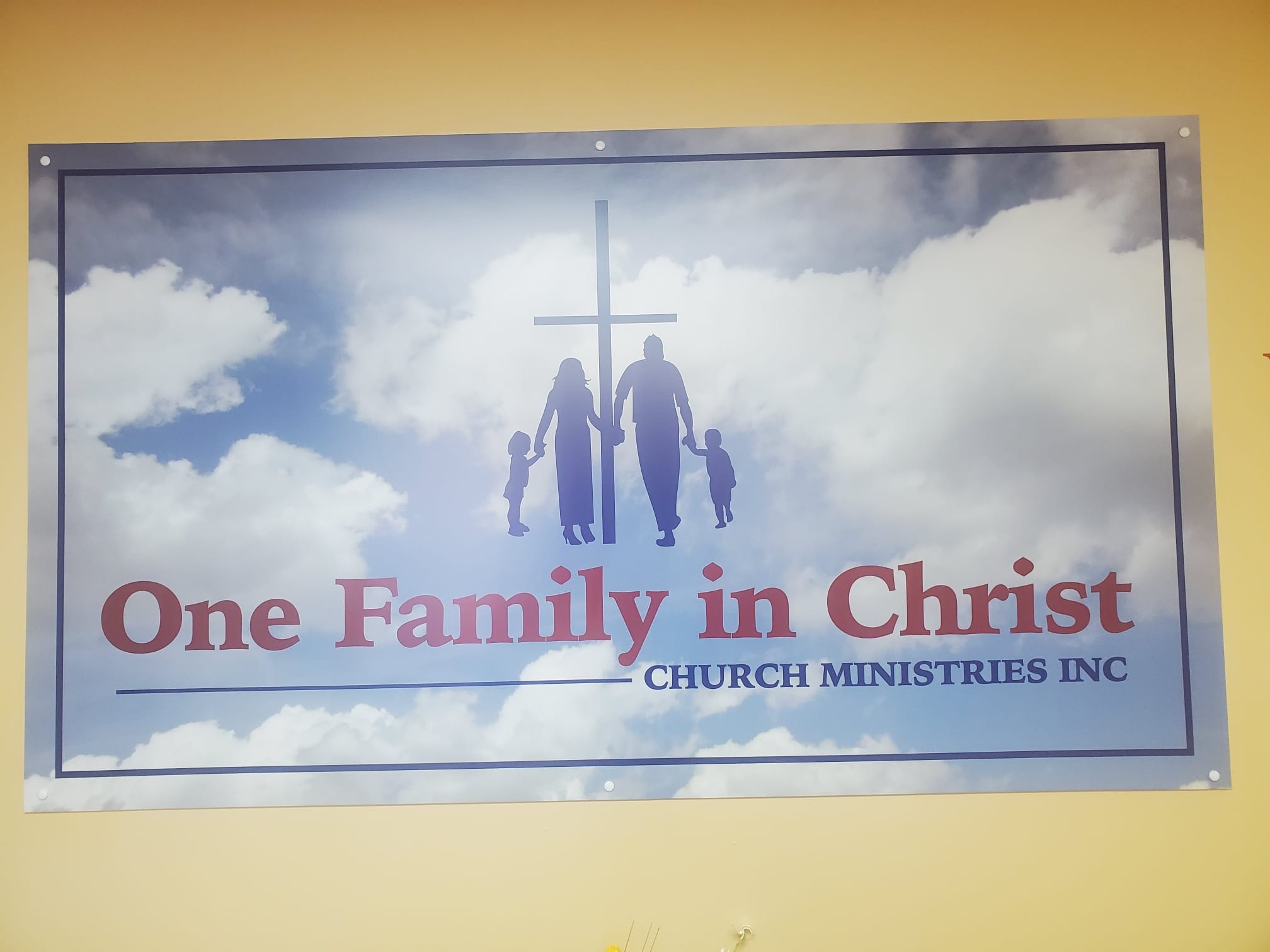 One Family in Christ Church ministry signage