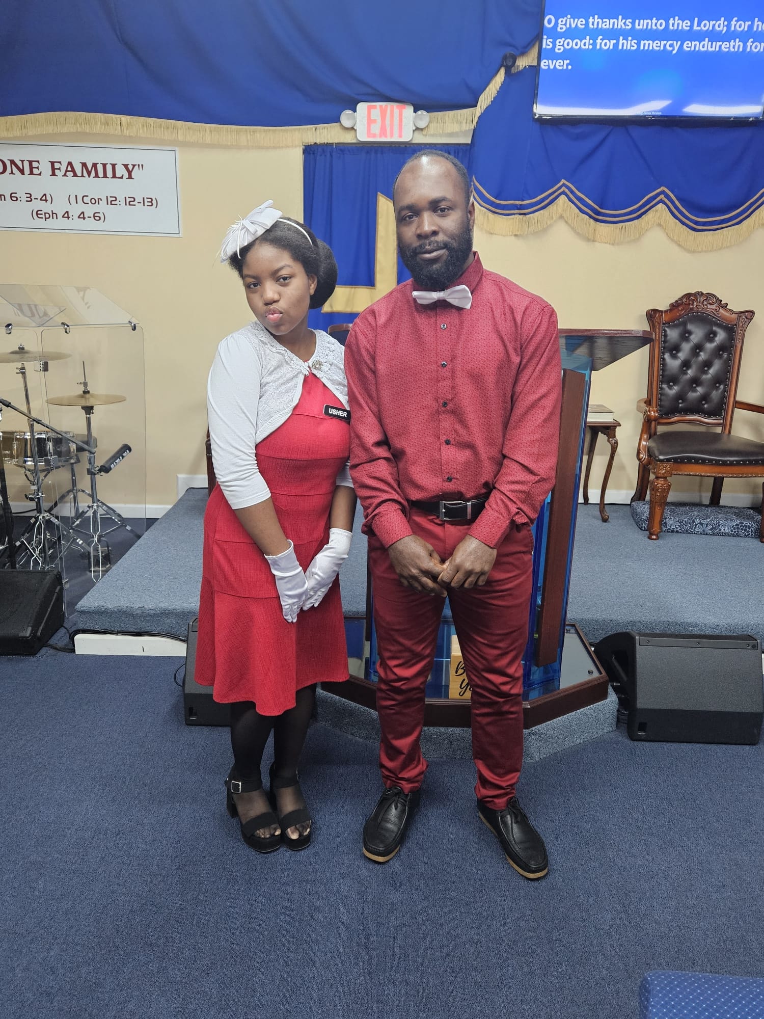 Church members in formal attire